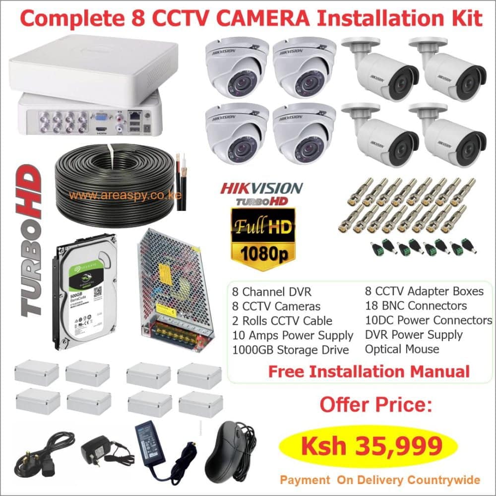 8 Camera Complete CCTV Kit with DVR and 1TB HDD | AreaSpy Kenya — Buy CCTV Camera Kenya
