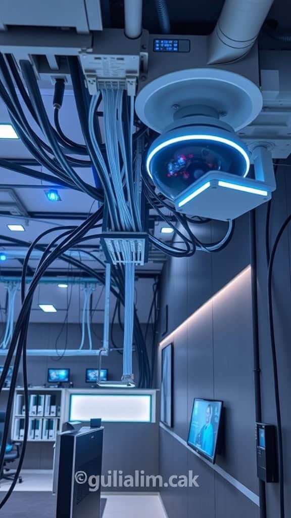 High-tech security camera system with advanced CCTV, spotlight, and home surveillance equipment.