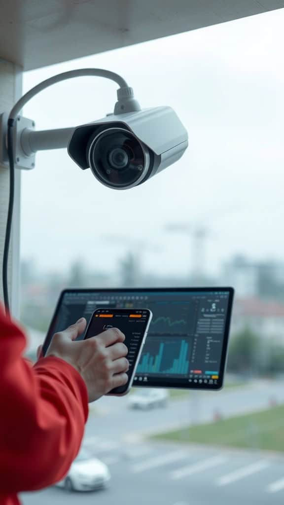 Security camera for home surveillance with smartphone monitoring and analytics.