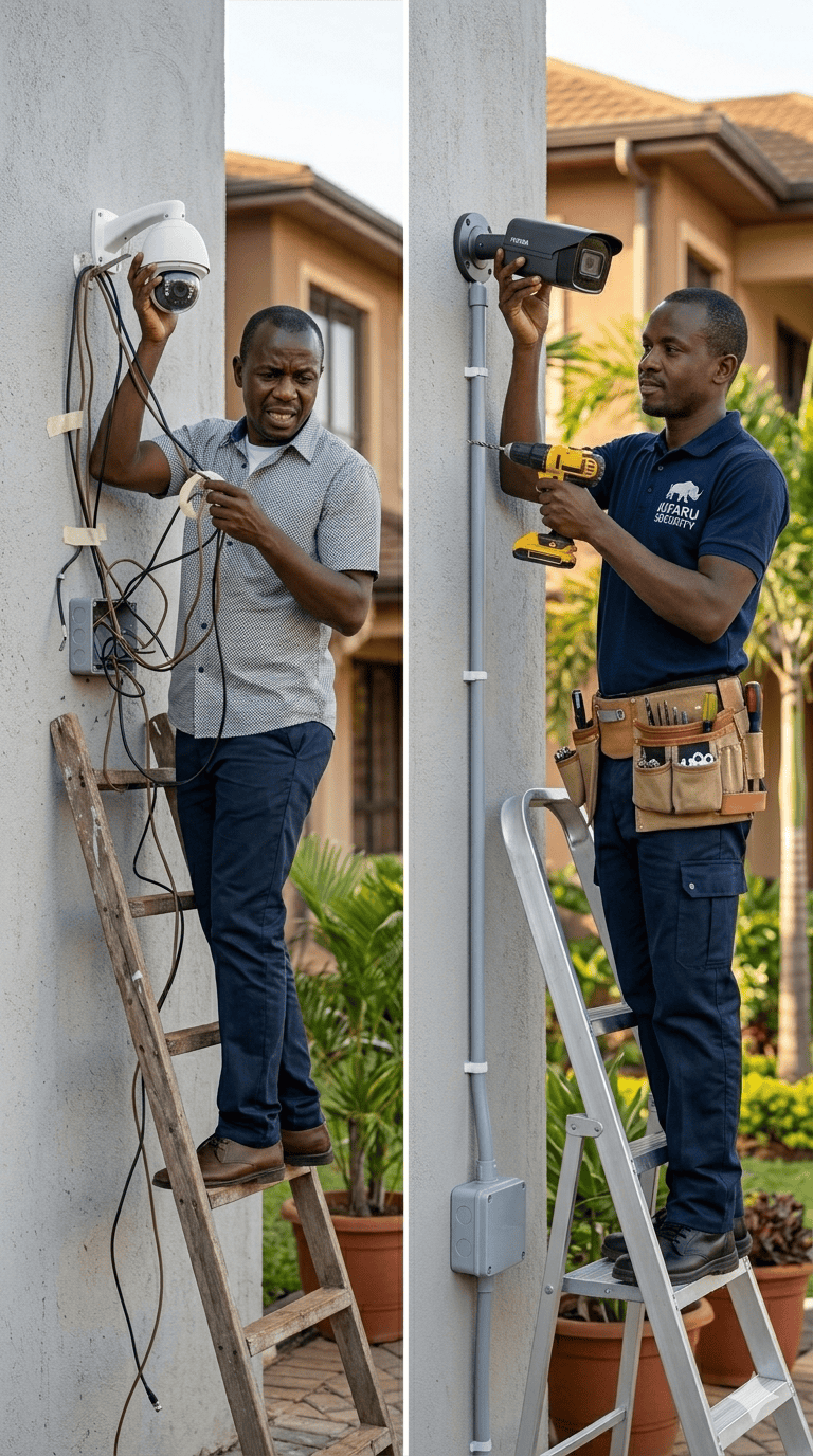 DIY versus professional CCTV installation comparison by AreaSpy Security technician Nairobi