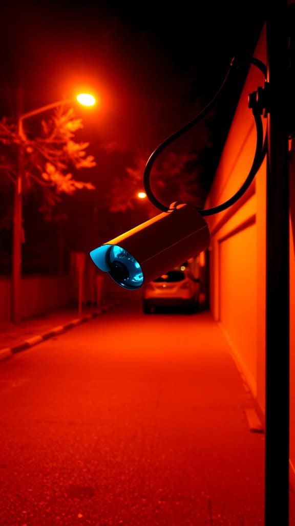 High-quality CCTV security camera with blue light for home safety and night surveillance.