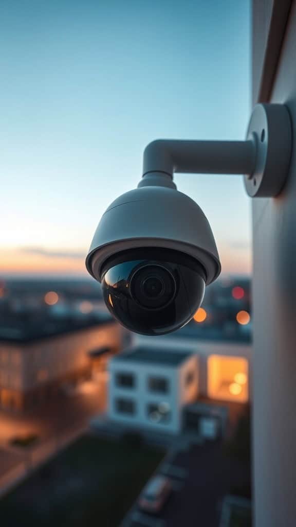 High-quality CCTV security camera for home surveillance at dusk.