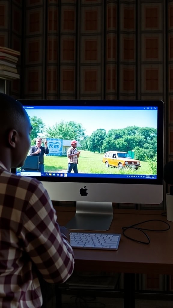 Security camera monitoring outdoor scene on desktop computer, surveillance, indoor security system, CCTV camera, home security products.